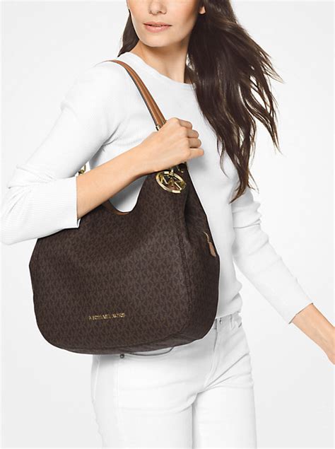 michael kors lillie lg shoulder tote acorn|Lillie Large Signature Logo Shoulder Bag .